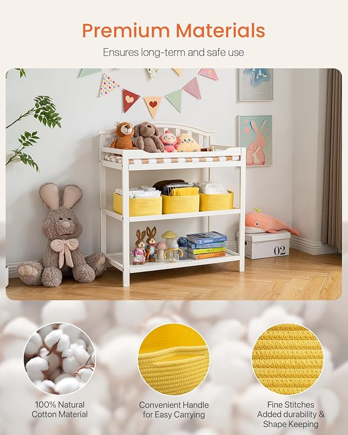 KALLAX Small Woven Basket, 13.5 x 9.5 x 5 Inches, Storage Basket for Organizing, Cute Small Rope Shelf Closet Cube Storage Bins Baskets for Shelves, Dog Toy Gift Baskets Empty, 3 Pack Yellow