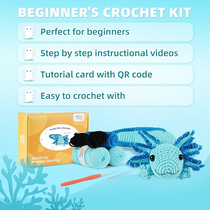 MOREJMTT Crochet Kit for Beginners, Crochet Animal Kits,Crocheting Kit for Starters, Learn to Crochet with Step-by-Step Video Tutorials, Beginner Crochet Kit for Adults(1 Pack Axolotl)
