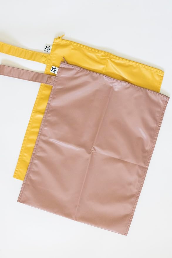 Tiny Twinkle Mess proof Waterproof Wet Dry Bag,2pk Reusable Wet Bags for Swimsuits&Baby Clothes,Leakproof Wet Bag,Waterproof Bag for Travel&Diaper bag,Wet Bags for Baby (Taupe, Dandelion)