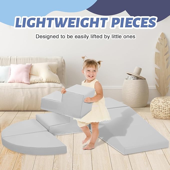 6-Piece Soft PU Leather Toddlers Climbing Toys, Baby Foam Climbing Blocks for Kids 3, Baby Climbing Structures Play Gym for Toddlers, Indoor Climb and Crawl Activity Play Set