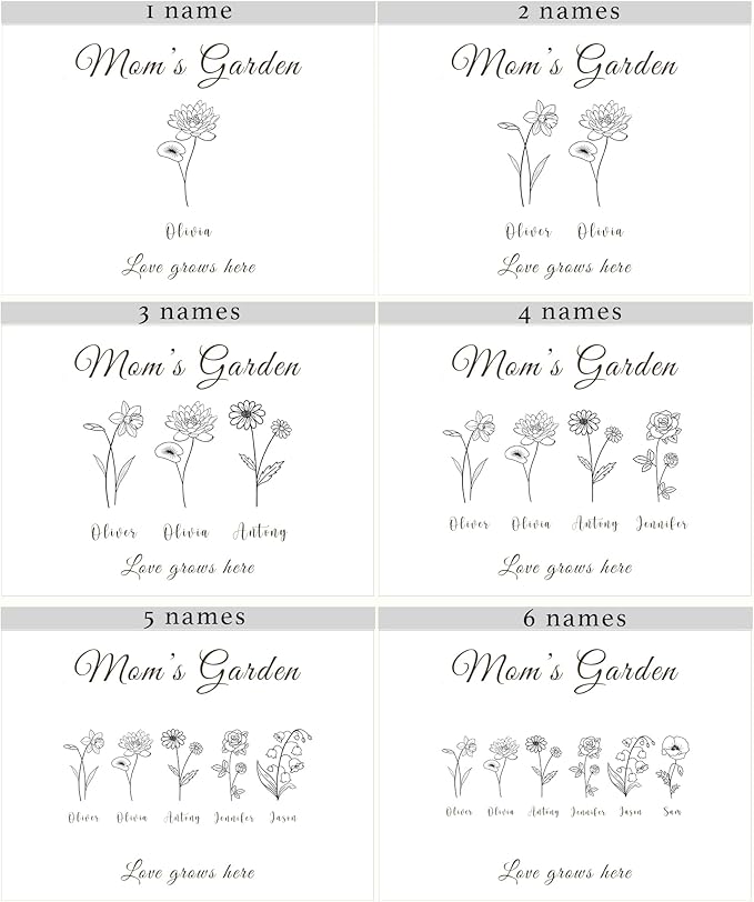 Mother's Garden Mom Day Gift - Personalized Gift for Mom, Custom Grammie Garden Gifts Birth Flowers, Wooden Storage Box with Hinged Lid, Mother's Day Gifts, Unique Christmas Gifts, 11.5x8.5x5.5 in