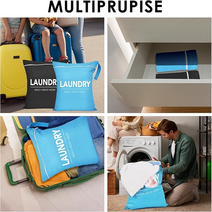 Sylfairy 2 Pcs Large Travel Laundry Bags, Waterproof Wet Dry Bags, Washable Dirty Clothes Bags for Gym, Swimming, Yoga