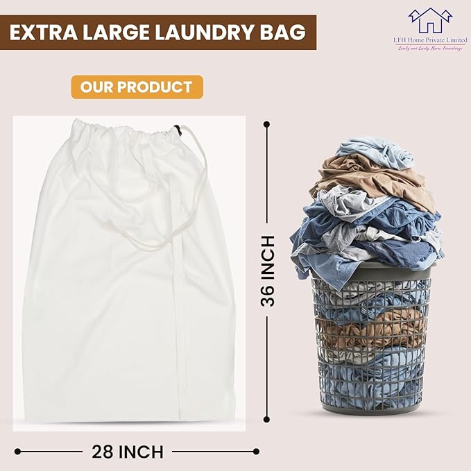 LFH Home Cotton Canvas Extra Large Laundry Bag with Handle, Heavy Duty Drawstring Closure Washable Laundry Bags School Travel, Home, Hotel, College Dorm, Organizer Sack, Toys Clothes 28x36-White
