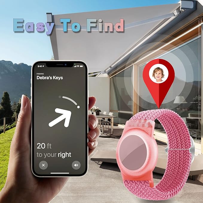 Kids Bracelet Compatible with AirTag, GPS Kid Tracker Holder Braided Wristband for Apple Air Tag, 2022 Upgraded Nylon Adjustable Anti Lost Airtag Watch Band for Kids Children Elders (pink)