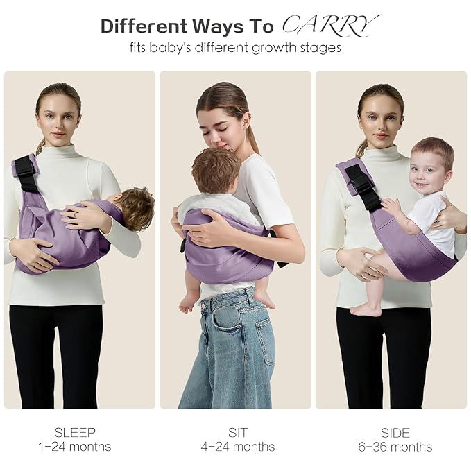 Baby Sling Carrier, Toddler Carrier Sling with Double Safety Buckle and Adjustable Shoulder Strap(7-30lbs), Baby Carriers One Size Fits All, Purple