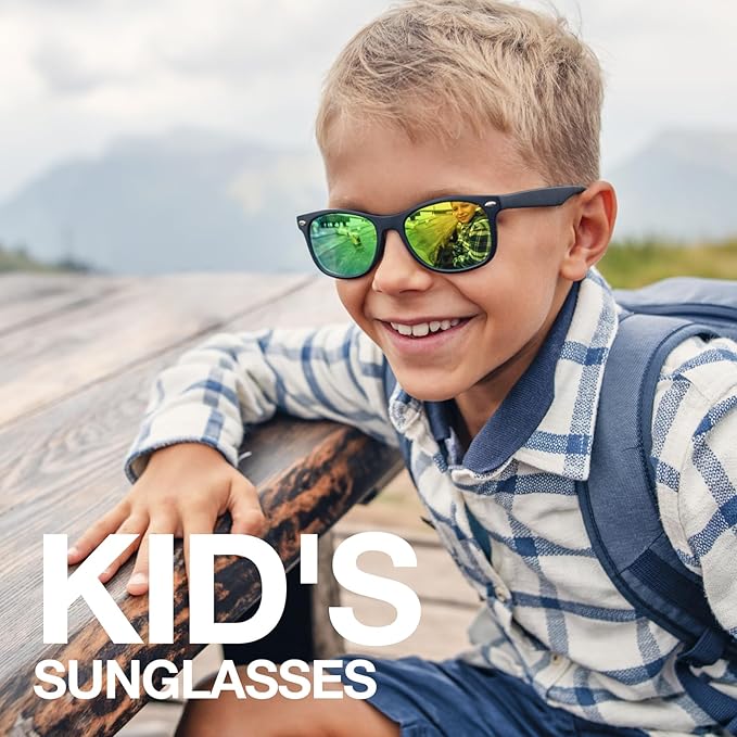 RIVBOS Kids Sunglasses Polarized UV Protection Flexible Rubber Glasses Shades with Strap for Boys Girls RBK004