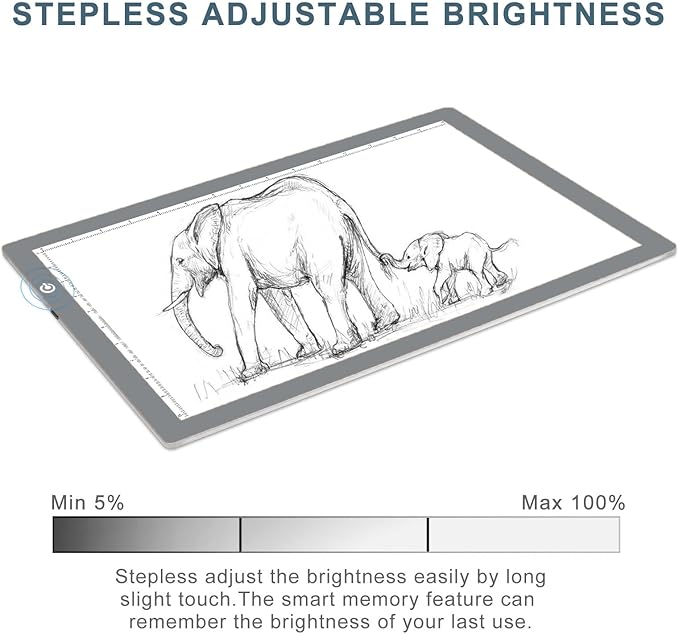LitEnergy A3 LED Copy Board Light Tracing Box, Ultra-Thin Adjustable USB Power Artcraft LED Trace Light Pad for Tattoo Drawing, Streaming, Sketching, Animation, Stenciling (Silver)