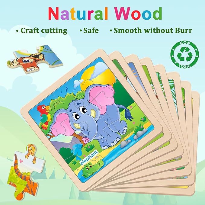 Wooden Puzzles for Toddlers 2-4, 9 Pieces Animal Jigsaw Puzzles for Kids Ages 3-5, Preschool Learning Activities, Learning & Educational Toys, Gifts for Boys, Girls