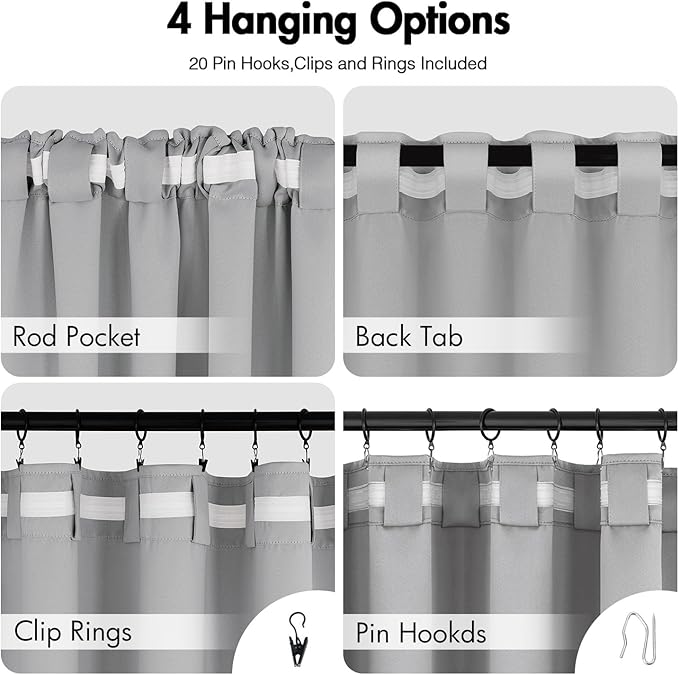 ANRODUO Back Tab Blackout Curtains for Bedroom Living Room, Rod Pocket Pinch Pleated Thermal Insulated Room Darkening Curtains 84 Inches Long 2 Panels, Light Grey, 42 x 84 Inch