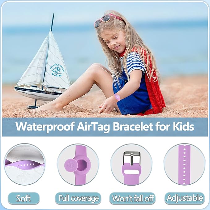 Waterproof Bracelet for AirTag Kids, Personalized Initial Letter Hidden Holder Compatible with Air Tag, Silicone Case for Airtag Adjustable Anti-Lost GPS Tracker for Toddler Child Elder, N