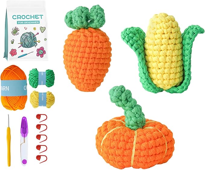 Utook Crochet Kit for Beginners, Crochet Vegetable Kit,Beginner Crochet Kit for Adults and Children, with Instructional Videos and Paper Tutorials, Handmade Crafts, Holiday Gifts (Vegetable)