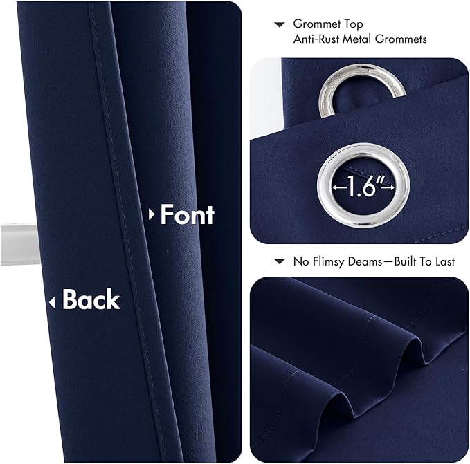 MIULEE Navy Blue Blackout Curtains - Bedroom Window Treatment Curtains Thermal Insulated Room Darkening Drapes for Living Room Kitchen Grommet Top Light Blocking Drapery, 40 x 50 Inches Long, 2 Panels