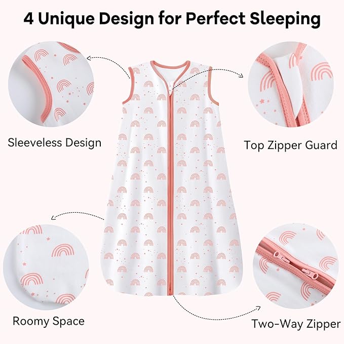 Baby Sleep Sack 18-24 Months 3 Pack 100% Cotton Lightweight 0.5 TOG Wearable Blanket Baby Sleep Bag with 2-Way Zipper for Infant Toddler Pink