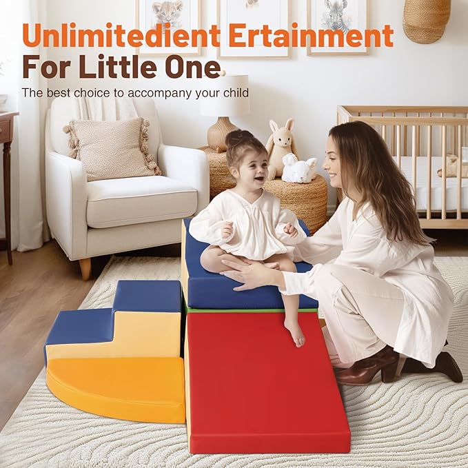 6-Piece Soft PU Leather Toddlers Climbing Toys, Baby Foam Climbing Blocks for Toddlers, Foam Play Gym Climber Structures for Toddler 3, Indoor Climb and Crawl Activity Play Set