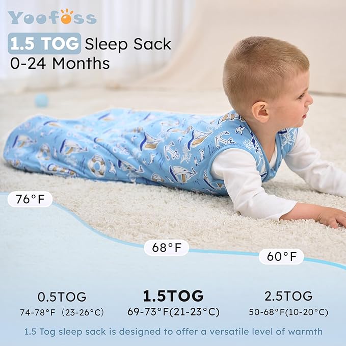 Yoofoss Baby Sleep Sack 18-24 Months, 1.5 Tog Baby Wearable Blanket with 2-Way Zipper, 100% Cotton Organic Fabric Winter Infant Sleeping Sack, Warm Soft Comfy