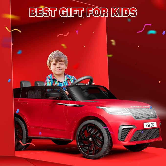 Licensed Land Rover Kids Electric Car, Ride On Toys for 4-8 Year Olds with Mp3 Player, Remote Control, Rocking, Pull Rod (Red)