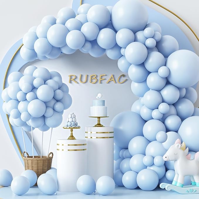 RUBFAC 129pcs Pastel Blue Balloons Different Sizes 18 12 10 5 Inch for Garland Arch, Light Blue Balloon for Birthday Baby Shower Gender Reveal Easter Wedding Party Decoration