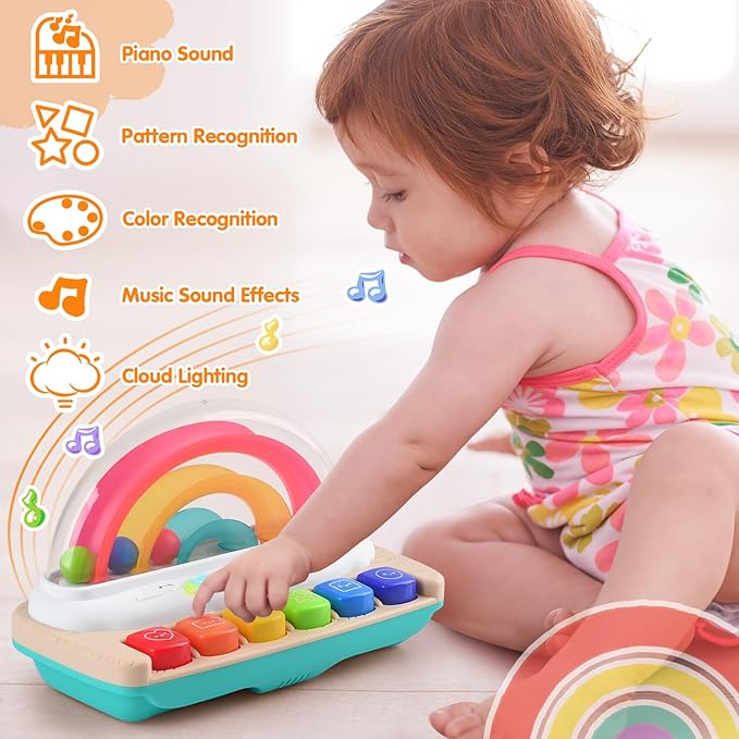PLAY Baby Musical Toys - Rainbow Baby Piano Music & Sound Light Up Musical Toys for Toddlers 1-3, Multifunctional Baby Pop Up Toy Cause and Effect for Toddlers Age 1+ and Up Girls
