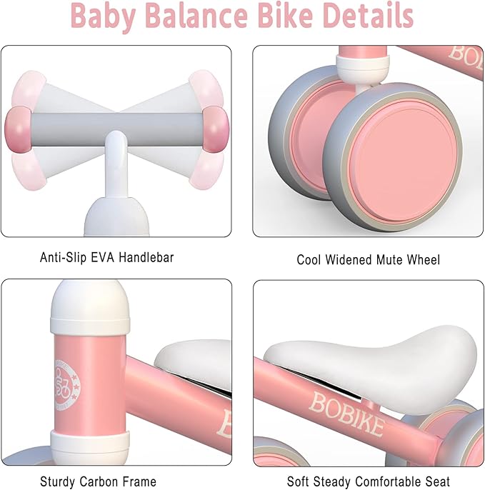 Baby Balance Bike Toys for 12-36 Months Kids Toy Boy and Girls Gifts Toddler Best First Birthday Gift Children Walker No Pedal Infant 4 Wheels Bicycle (Classic, Pink)