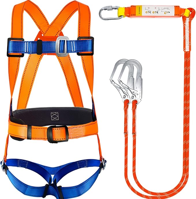 Full Body Safety Harness Tool Fall Protection，OSHA/ANSI Compliant,ASTM F1774certified | INTERNAL Shock Absorbing Lanyard（Orange）