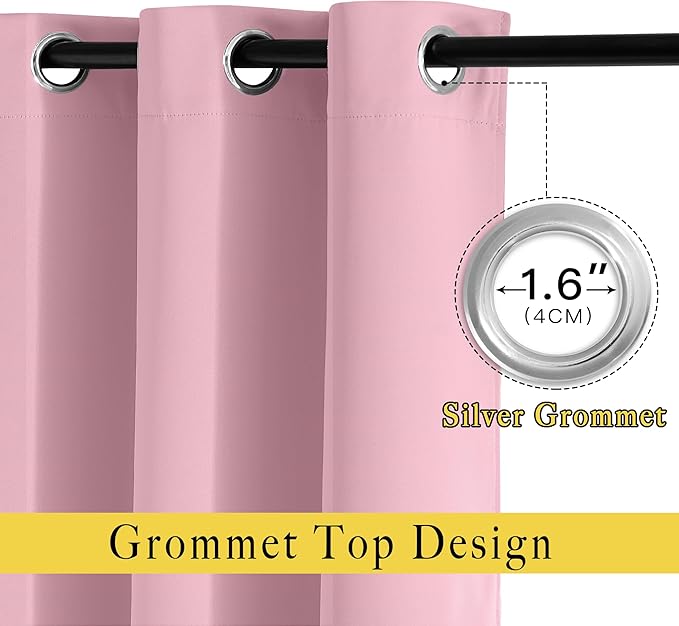 NICETOWN Crystal Pink Blackout Draperies Curtains - Window Treatment Thermal Insulated Solid Grommet Blackout Curtains/Drapes for Bedroom (Set of 2 Panels, 52 by 72 Inch, Crystal Pink)