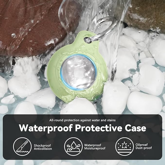 Upgrade Waterproof Airtags Holder with Apple Airtags Keychain, Hard PC Air Tag Case, Anti-Scratch & Shock Air tag Holder,Men's Women's Keyrings & Keychains, for Dog,Car Key,Luggage -Light Green