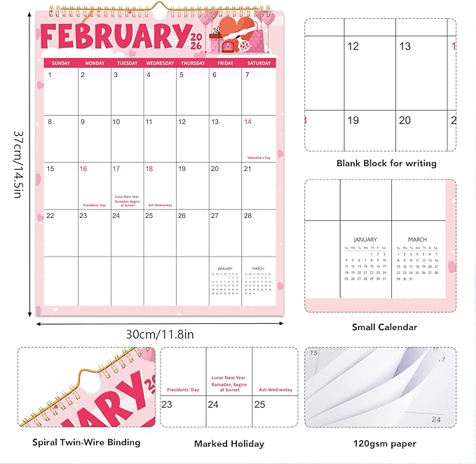 Wall Calendar 2026-2027, 18 Month Calendar from January 2026 to June 2027 14.5" x 11.8" Large Desk Calendar with Twin-Wire Binding for Home Office Planning Personal Organisers, Festival Style