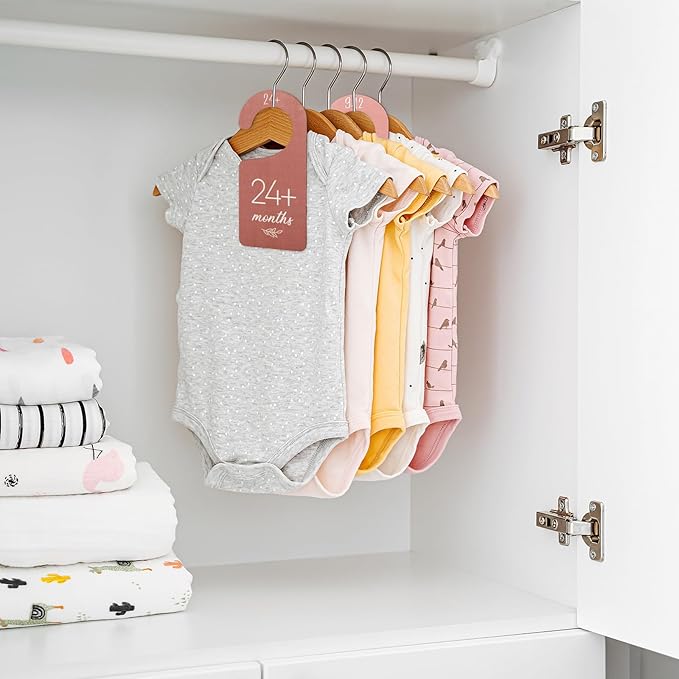 Whaline 8Pcs Baby Closet Dividers Boho Design Hanging Wooden Colorful Babys Closet Size Hanger Organizer Double-Sided Newborn to 24 Months Thicken Baby Wardrobe Organizer