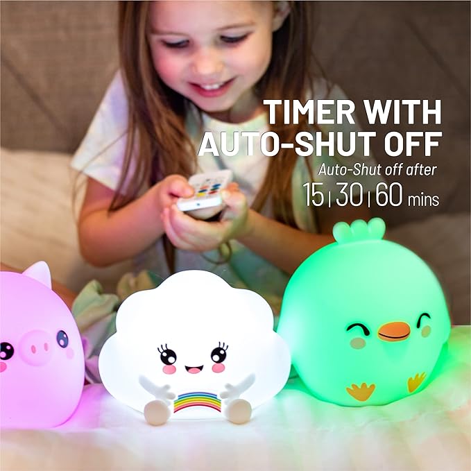 Lumipets Remote Control Silicone Night Light for Kids - Chick Design with 9 Soft Colors & Sleep Timer - Rechargeable, Battery-Operated Lamp for Bedroom | Baby Nursery, Toddler, Girls, Boys