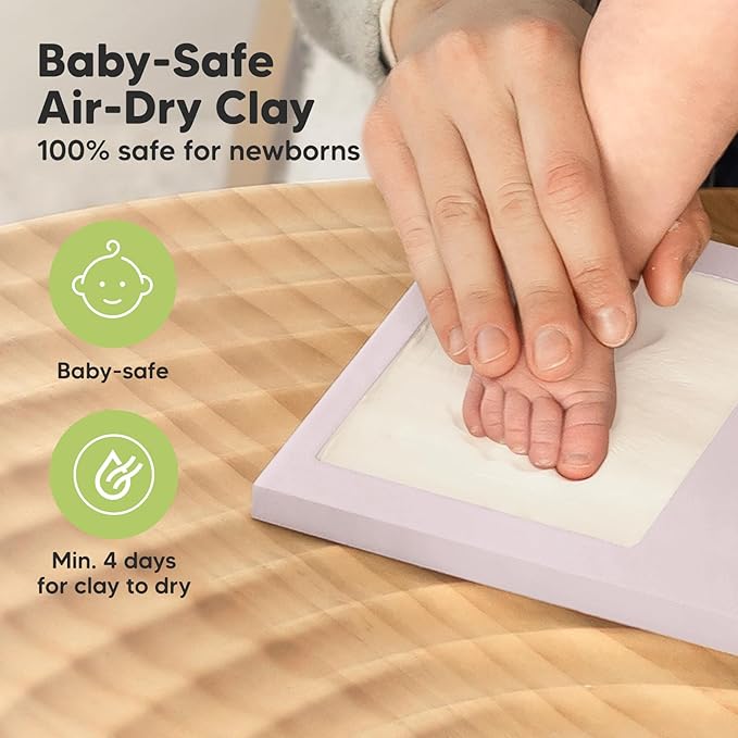 Baby Hand and Footprint Kit - Clay Handprint Keepsake Frame, Newborn Nursery Picture Frame, Personalized New Mom Gifts for Baby Shower & Registry (Soft Lilac)