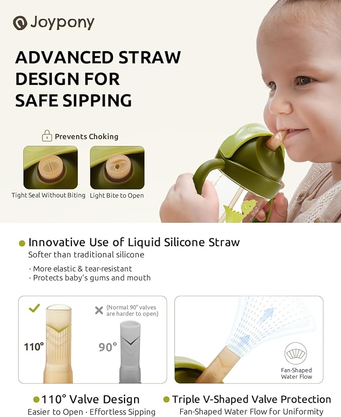 Sippy Cups for Toddlers 1-3, Spill Proof Weighted Straw Cup with Handle for Baby 6 Months + old, 2 Silicone Straws, PPSU, BPA Free, 9 oz (Green)