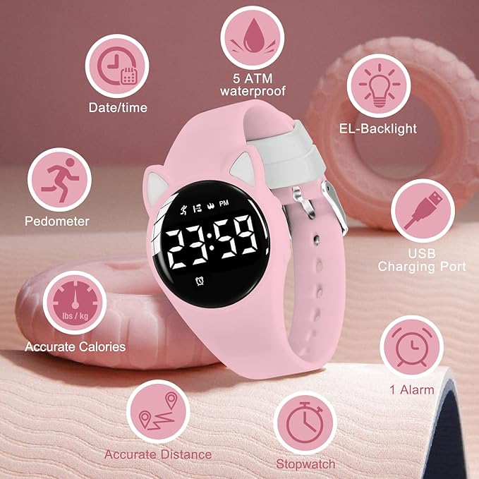 Kids Watches for Girls Boys Digital Sport Watch with Step Counter Pedometer Vibration Alarm Clock, No App Waterproof Fitness Tracker Kids Watch Boys Girls Teens Students Ages 5-16