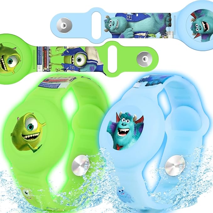 2 Pack AirTag Bracelet for Kids, Waterproof Cute Cartoon Air tag Holder Kids with Watch Band Design, Full Coverage Anti-Lost Silicone Airtag Hidden Accessories for Children (Luminous Version)