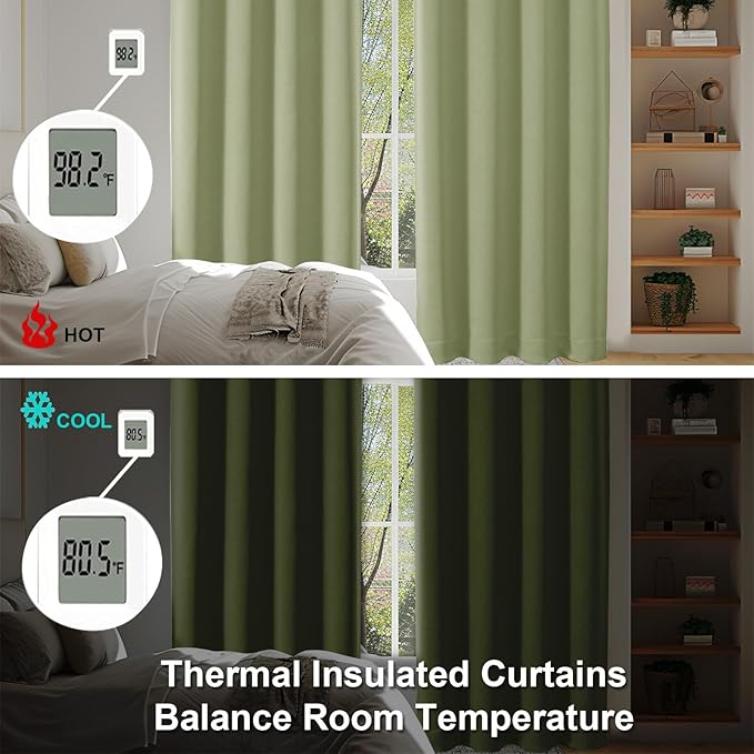 Simplebrand Ava Sage Green Blackout Curtains for Bedroom 84 Inch Length 2 Panels Set, Solid Thermal Insulated Privacy Living Room Window Treatment Curtains Blackout Drapes, W50 x L84 Inch, Sage Green