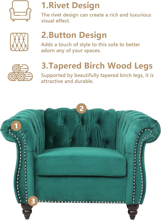 QHITTY 2 Piece Living Room Set, Sectional Chesterfield Sofa Chair Contemporary - Image 3