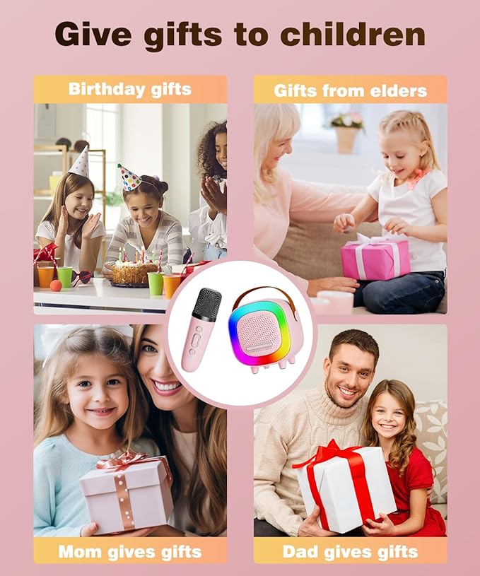 Mini Karaoke Machine Speaker for Kids Adults, Portable Bluetooth with 2 Wireless Microphones, Christmas Birthday Gift Ideas for Toys for Teens Boys and Girls Aged 4, 5, 6, 7, 8, 9, 10, 11, 12+