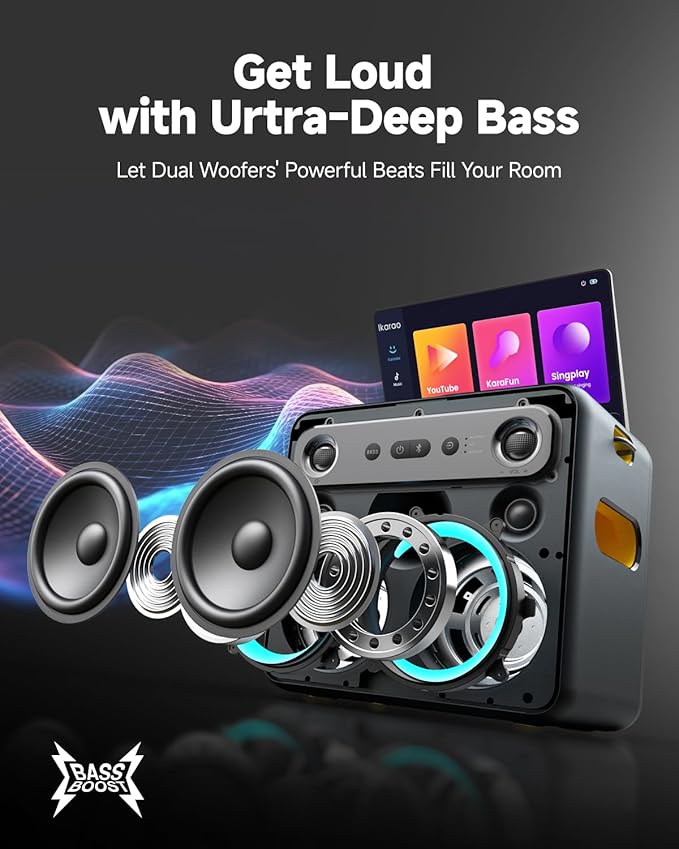 Smart Karaoke Machine for Adults - with Lyrics Display, 64GB Karaoke Tablet, 2 Wireless Mics, Professional Karaoke System, 300W Peak Power, 4 DJ Lights, Karaoke Speaker for Any Occasion