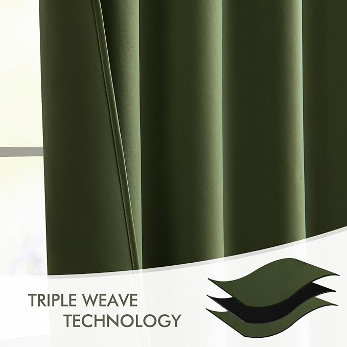 MIULEE Olive Green Back Tab Blackout Curtains 84 Inch Length 2 Panels Set for Living Room Bedroom Privacy, Rod Pocket/Pinch Pleat Thermal Insulated Room Darkening Pleated Light Blocking Drapes