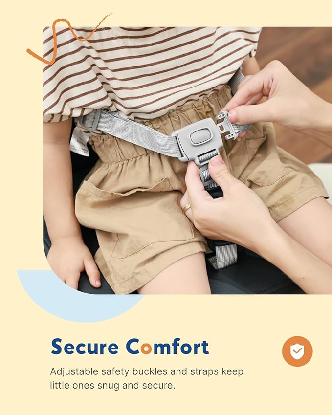 HOMEAL Booster Seat for Kitchen Chair - Toddler Booster Seat for Dining Table - Dining Seat with Adjustable Straps - Non-Slip Base & Breathable Fabric - Dark Gray