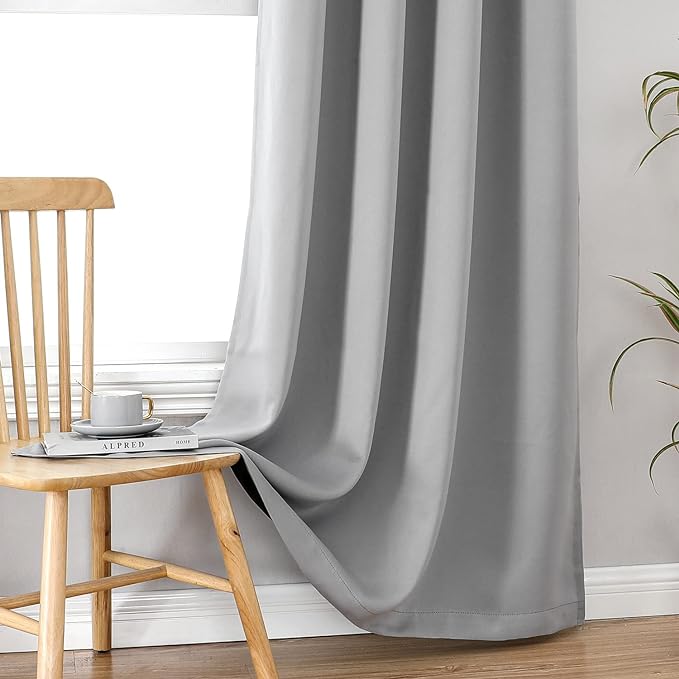 ChrisDowa 100% Blackout Curtains 78 inch Long for Bedroom with Black Liner, 2 Thick Layers Total Blackout Thermal Insulated Grommet Window Curtains 2 Panels Set (Light Grey, 42 x 78 Inch)