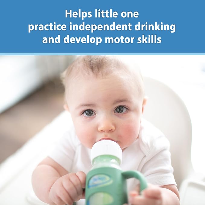 Dr. Brown's Narrow Baby Bottle Handles, 100% Silicone, Easy Grip Removable Handles for Bottle to Sippy Cup Transition, Green, 4m+