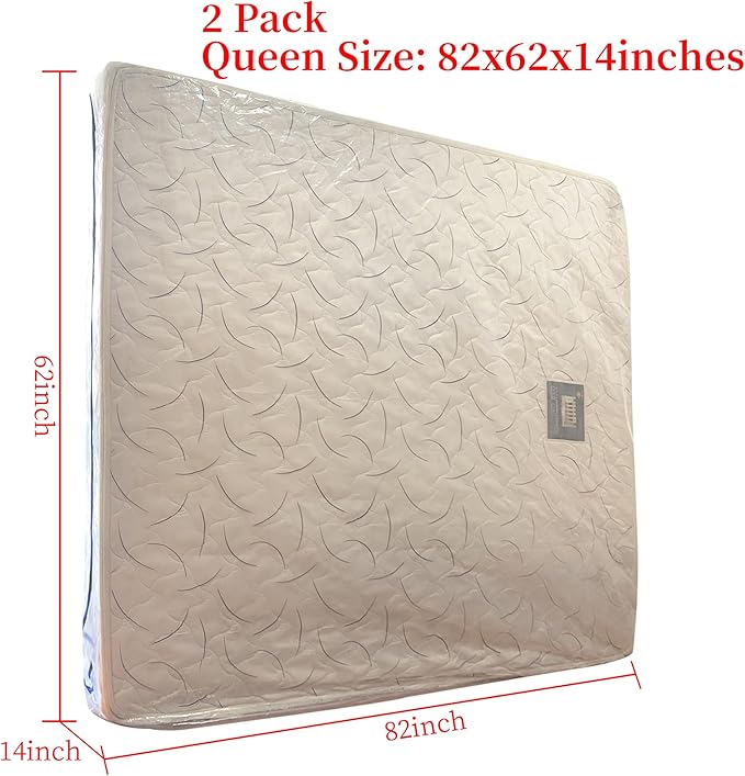 2 Pack Queen Mattress Bags for Moving and Storage-5 Mil Zipper Plastic Waterproof Mattress Storage Bags