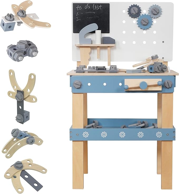 Wooden Tool Bench Toys for Kids Toddlers,Construction Workshop Tool Bench Toys, 51 Pieces Tool Playset with Play Tools Set for Girls & Boys Toddlers 3+