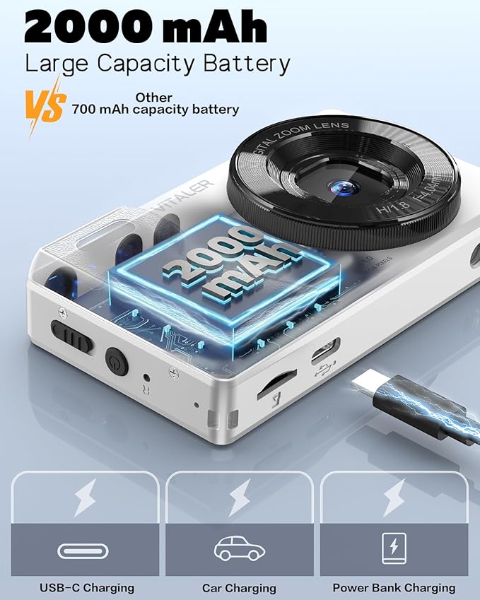 Digital Camera, Autofocus 48MP 4K Camera for Photography with 32GB Card, Portable Compact Point and Shoot Digital Camera for Teens Adult Beginner Kids with Metal Shell, 2000 mAh Battery