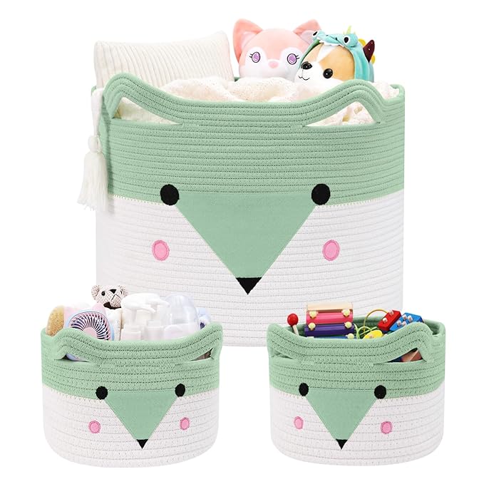 Large Baby Basket Toy Storage 3 Pack, (20"x13.8") Woven Baby Laundry Basket, Stuffed Animal Storage.