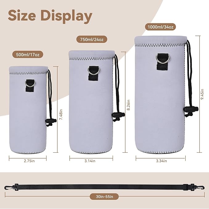 AUPET Water Bottle Bag Carrier,24oz/32oz Insulated Neoprene bottle Sling Holder Case Pouch Cover for 1000ML/750ML Bottles with Shoulder Strap for walking