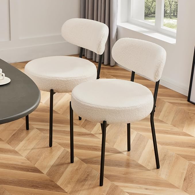 Sweetcrispy Dining Chairs Set of 6, Boucle Upholstered Modern Mid Century Round - Image 6