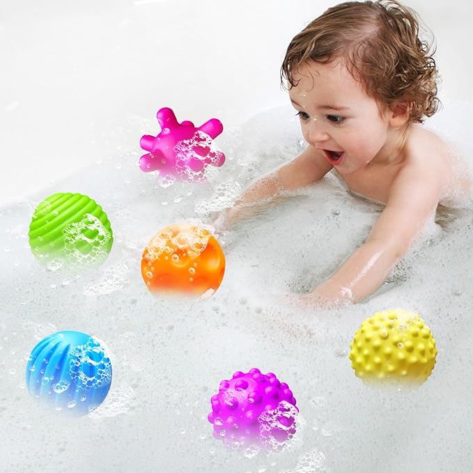 6 Pack Sensory Balls for Toddlers, Sensory Baby Toys, Infant Squeeze Sensory Toys Soft Multi Ball Set Gifts with Bright Color Textured