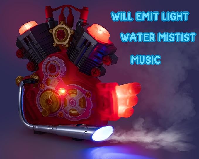 Engine Building Kit, Kids Mechanic Repair Set for Kids Motorcycle Engine，Take Apart Toys-42pc Playset，STEM Engine Model Kit Toy with Cool Lights&Sounds，Educational Toys for 3+ Year Old (red)