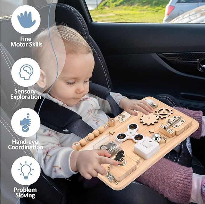 Potatomato Montessori Wooden Busy Board-Sensory Toys for Toddlers Fine Motor Skills-Activity Board for Kids-Educational Fidget Travel Toy for Baby Boy&Girl-Birthday Gifts for 1 2 3 4 + Years Old